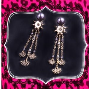 Long  Dangling pendant Earrings w/Faux pearls 3" Long Earrings - Betsey Johnson